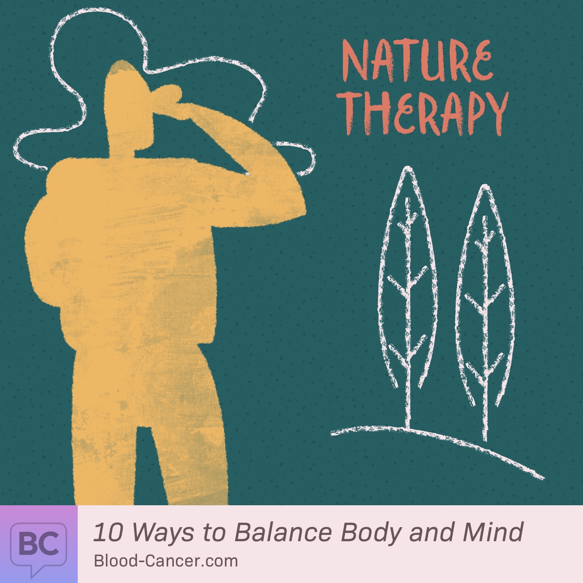 A person with a backpack gazes at trees in the distance