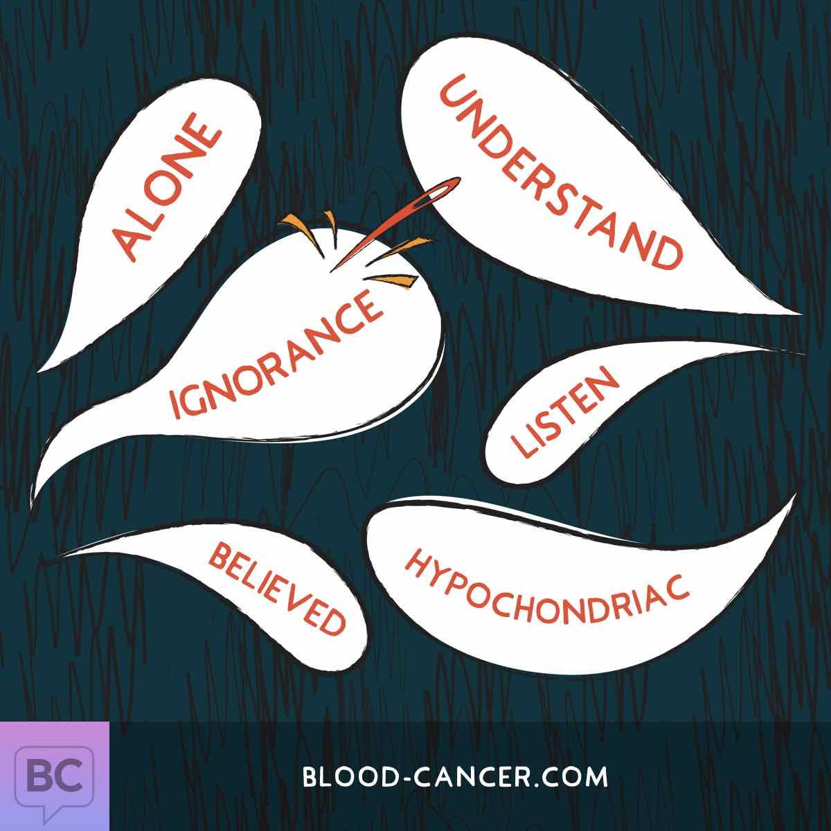 A needle bursts words like alone, ignorance and believed